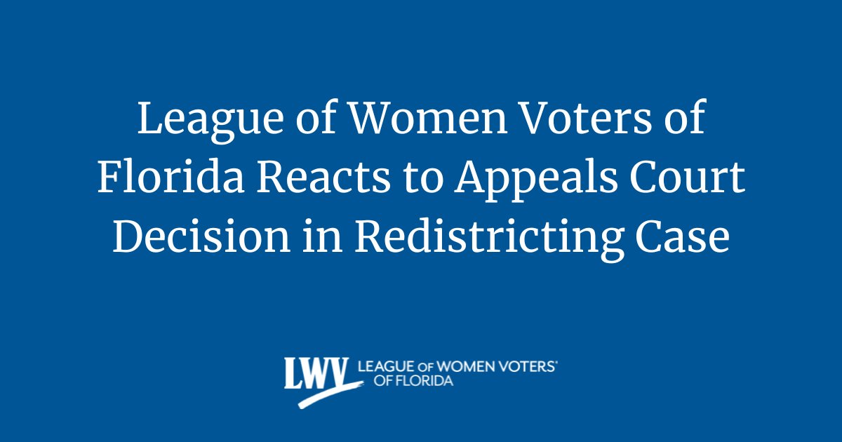 LWVFlorida's tweet image. "The rights of all Floridians were crushed by this ruling leaving in place the governor and legislature’s unfair diminishment of minority voting power... We will continue this fight," said Cecile Scoon, co-president of LWV of Florida.  

➡️ Full statement: bit.ly/481j5Z7