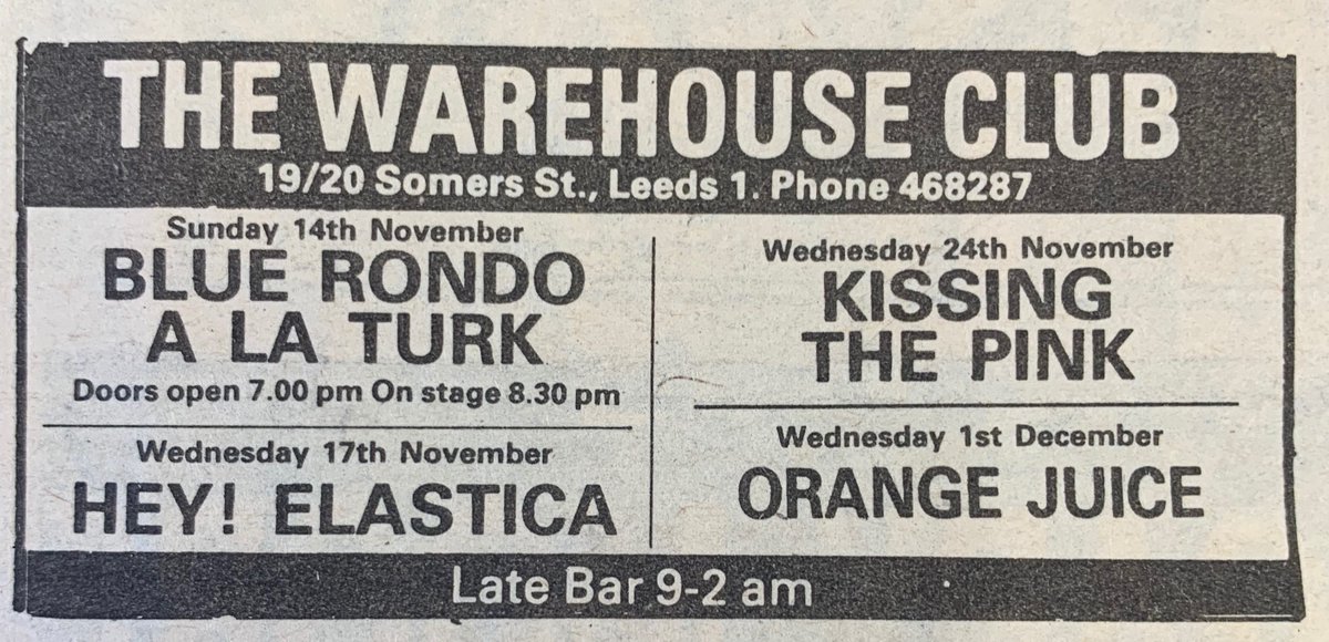 ScotsPostPunk's tweet photo. The Warehouse Club, Leeds: Nov/Dec 1982
@CJPSULLIVAN @EdwynCollins @GCPunkNewWave @NewWaveAndPunk @ViveLeRock1 @creepingbentorg #HeyElastica @caroline_binnie @GJMunro26 https://t.co/C55OiKrzlX