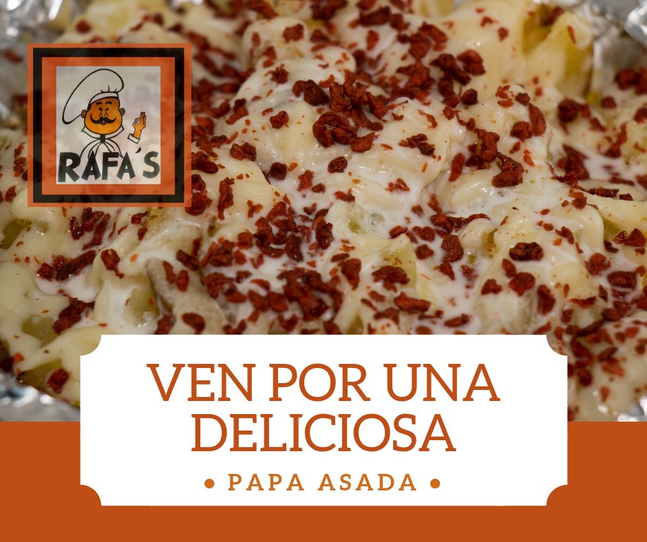 Hoy se antoja una deliciosa #PapaAsada ‼

Visítanos, haz tu #PedidoParaLlevar o solicita #ServicioADomicilio
📞8183526757
📞8183764446

#RAFAs #TradiciónEnSabor👨🏻‍🍳