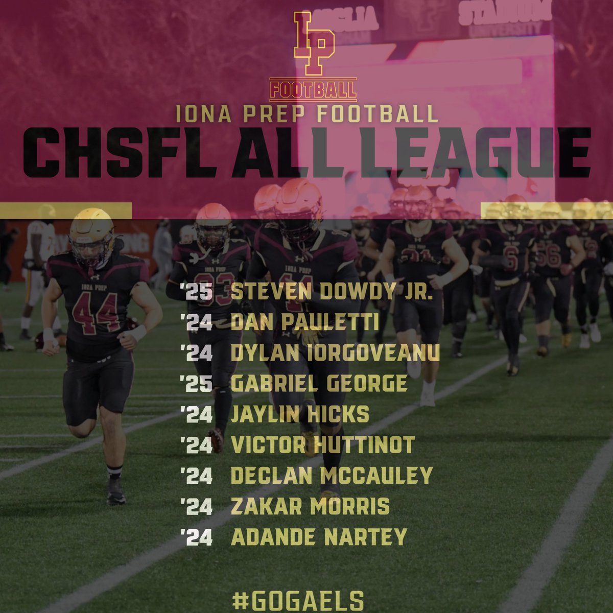 Congratulations to the 9 members of our varsity 
<a href="/ionafootball/">Iona Prep Football</a> team who made <a href="/NYCHSFL/">NYCHSFL</a> All League!
#GoGaels