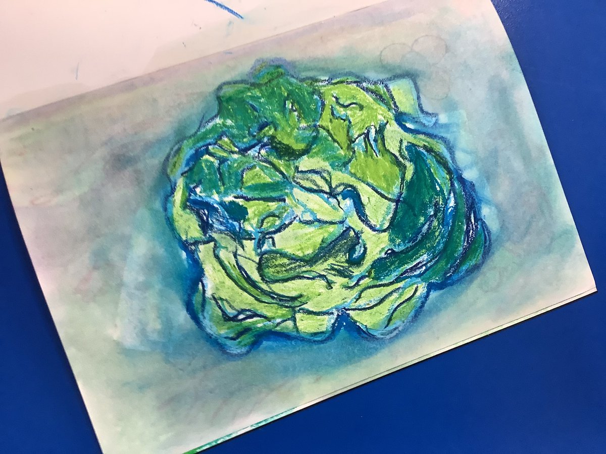 To create the background, we used an oil pastel technique called oil blending to blend the oil pastel across the paper. #pdaart
