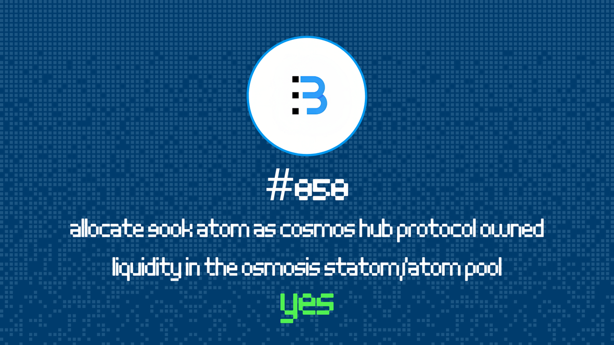BitValidator's tweet image. BitValidator has voted YES on the CosmosHub Proposal #858: Allocate 900k ATOM as Cosmos Hub Protocol Owned Liquidity in the Osmosis stATOM/ATOM pool
@cosmoshub @cosmos #Cosmos

mintscan.io/cosmos/proposa…
Here&apos;s why this matters to us and the community:👇
