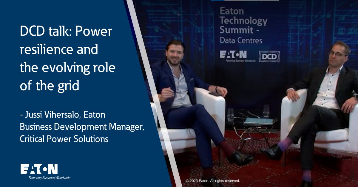 ETN_EMEA's tweet photo. Hear from our expert Jussi Vihersalo in this #DCDtalk as he describes how the #UPS, in addition to its primary function, can help to address the current #DataCentres need for #Decarbonisation and resiliency. #EatonTechSummit #SystemsEngineering. https://t.co/TqJ5sBJUgh https://t.co/abUouztXGX