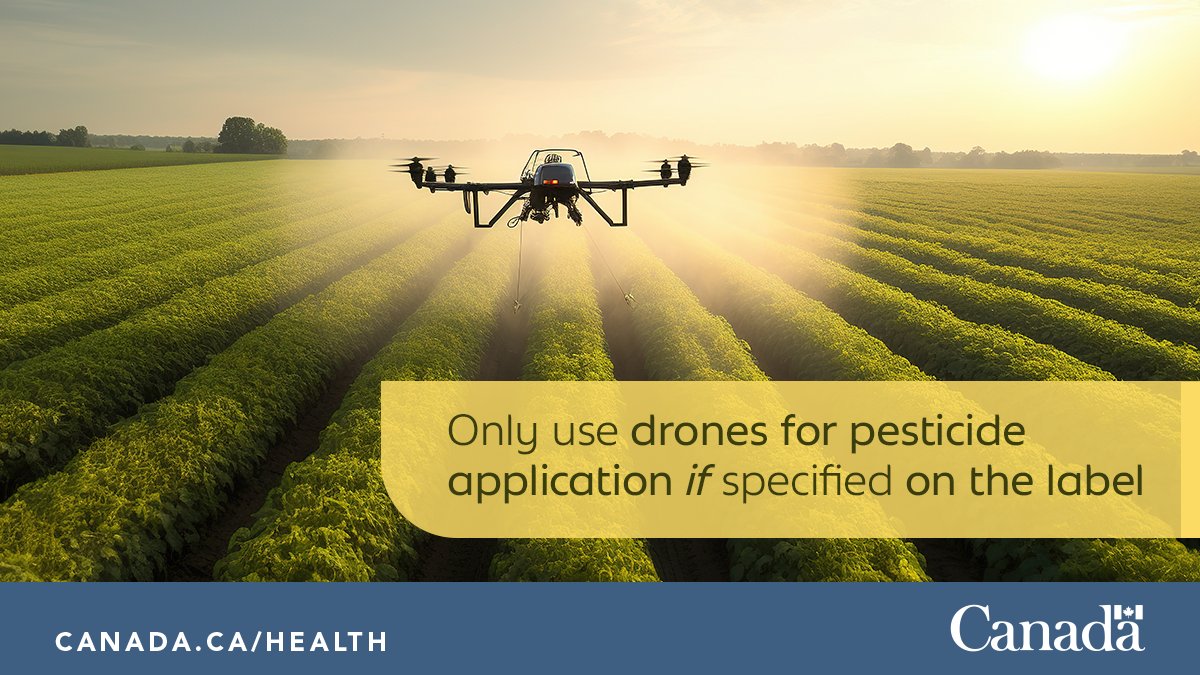 Applying pesticides by drone is a new technology. Remember! If the pest control product label does not state "Remotely Piloted Aircraft Systems", the use of drones to apply that pesticide is not permitted. Learn more: ow.ly/lWO650QamJo