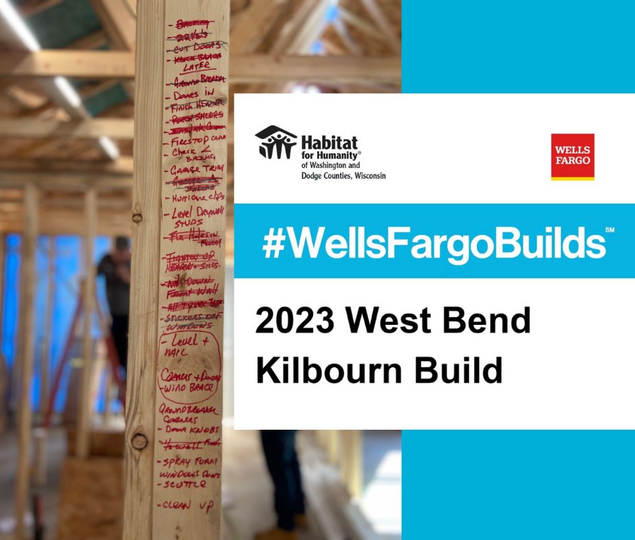 Thank you <a href="/WellsFargo/">Wells Fargo</a>  for helping to build affordable housing in West Bend in 2023! Our Partner Family will be moving into their new home in early 2024 because of community support like Wells Fargo!
#WellsFargoBuilds