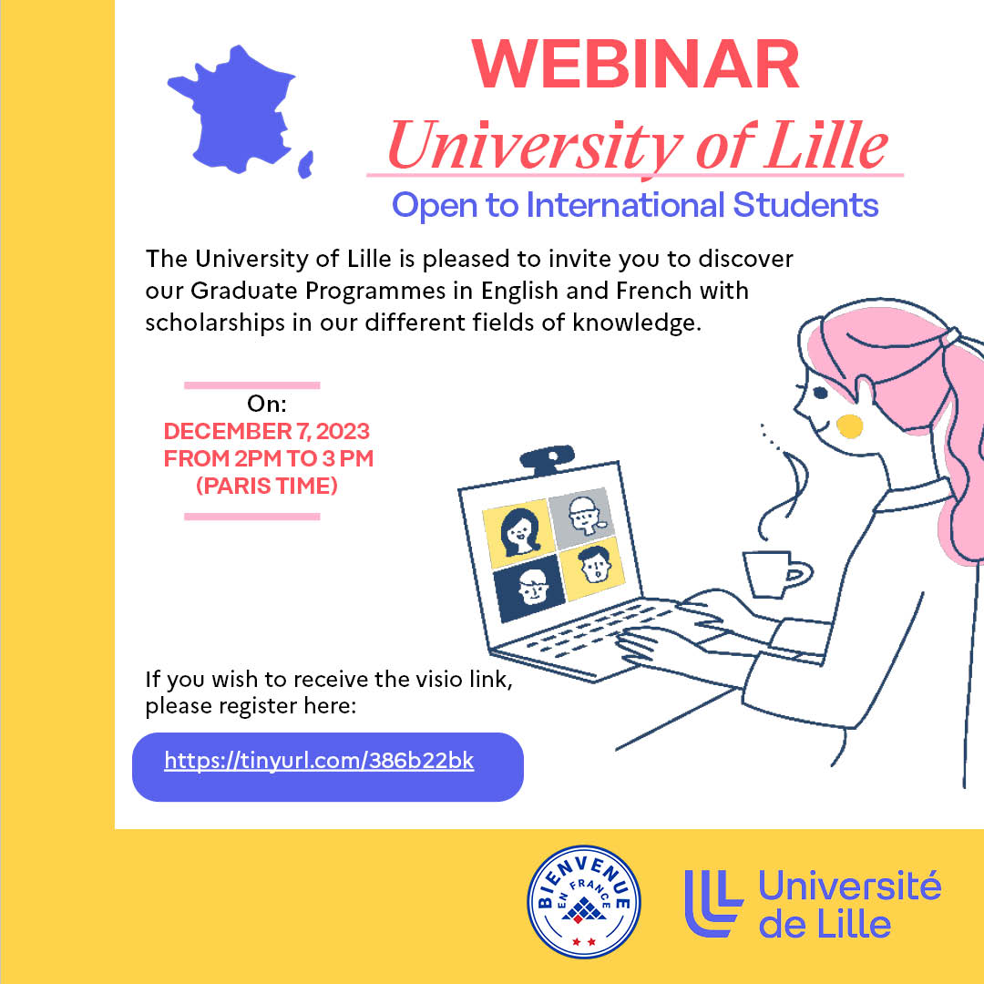 #webinaire #Master | Découvrez les Masters et autres formations dispensées en anglais et en français à l'université de Lille. 📅 7 décembre ⏰ 14 heures 🔗 tinyurl.com/386b22bk @inter_univlille @univ_lille