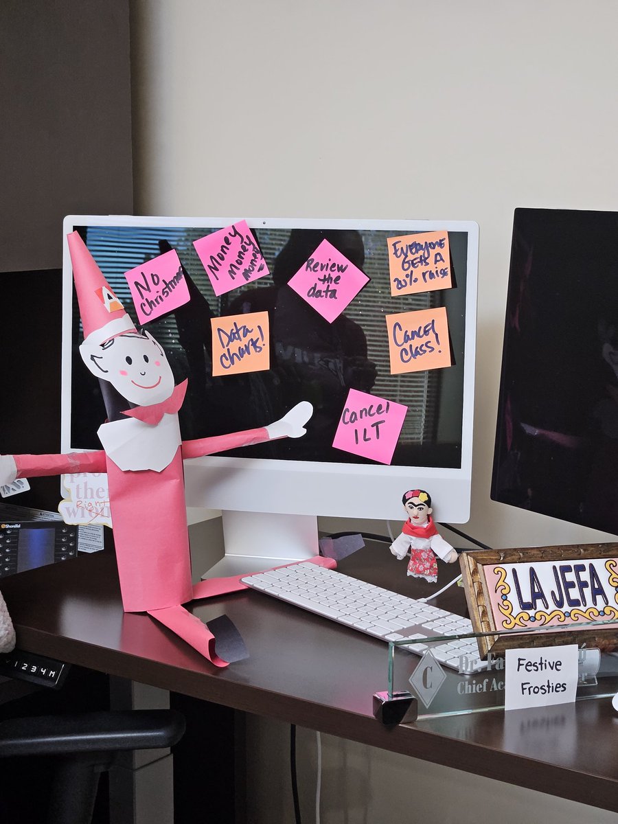 BarrsJamie's tweet photo. Festive Frosty the Elf has broken into @DrFavy's office! He's about to send a few emails out!  #T&amp;LReindeerGames Team22 FestiveFrosties @MrsLBPollard @angcala @MrsLaura_Khan @STARS_902 https://t.co/6OAACbjoLE