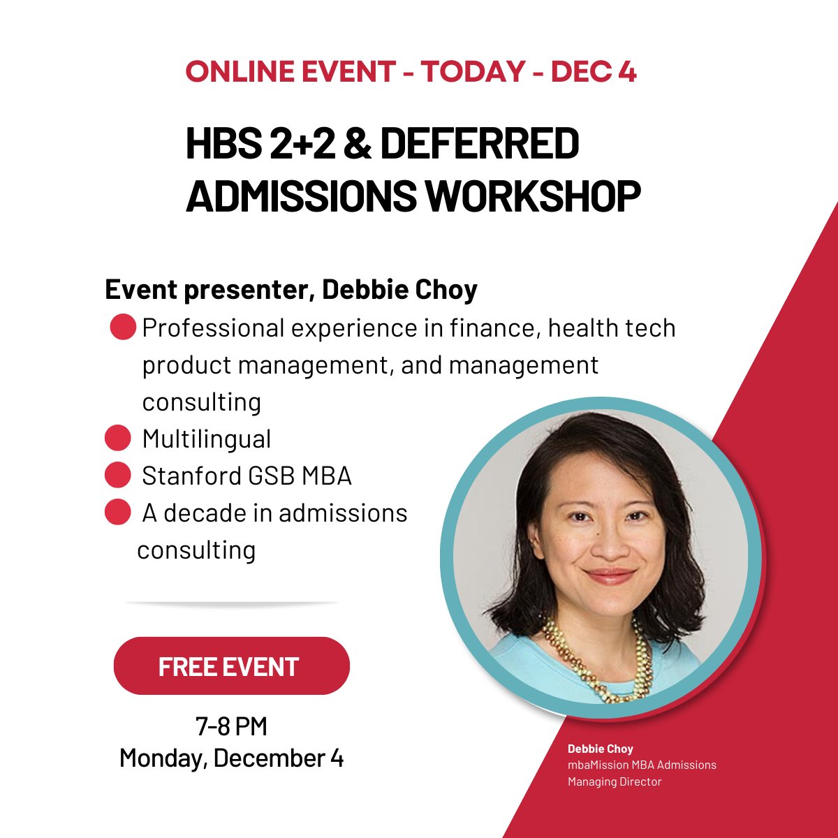 mbaMission's tweet photo. #HBS started the 2+2/deferred admissions trend. What do you need to do to be a standout applicant for one of these programs? We can offer you a sense of why some applicants tend to succeed and where others often falter.
https://t.co/rUlYt5o2K6 #deferredadmissions #bschool #MBA https://t.co/9kxtFW9AIq