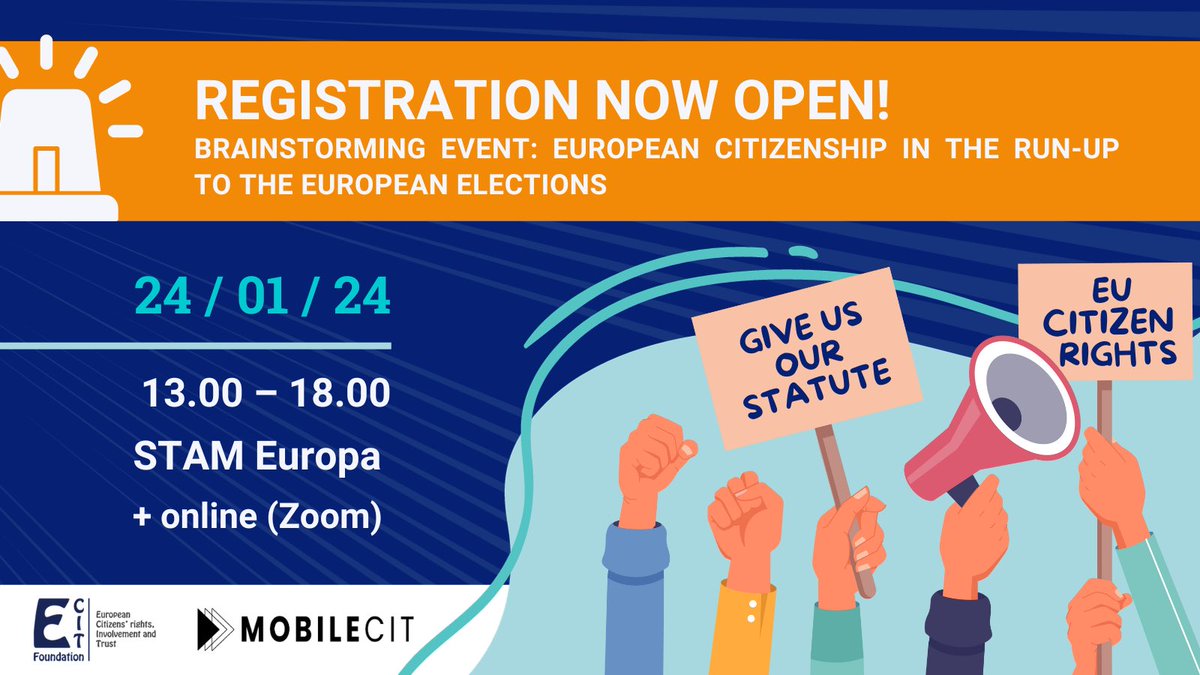 ECITFound's tweet image. 🚨REGISTRATION NOW OPEN: You are most warmly invited to attend our hybrid brainstorming session on 24 January 2024: European Citizenship in the run-up to the European elections!

➡️ More information, provisional programme and registration link: ecit-foundation.eu/european-citiz…

#EU #ECI