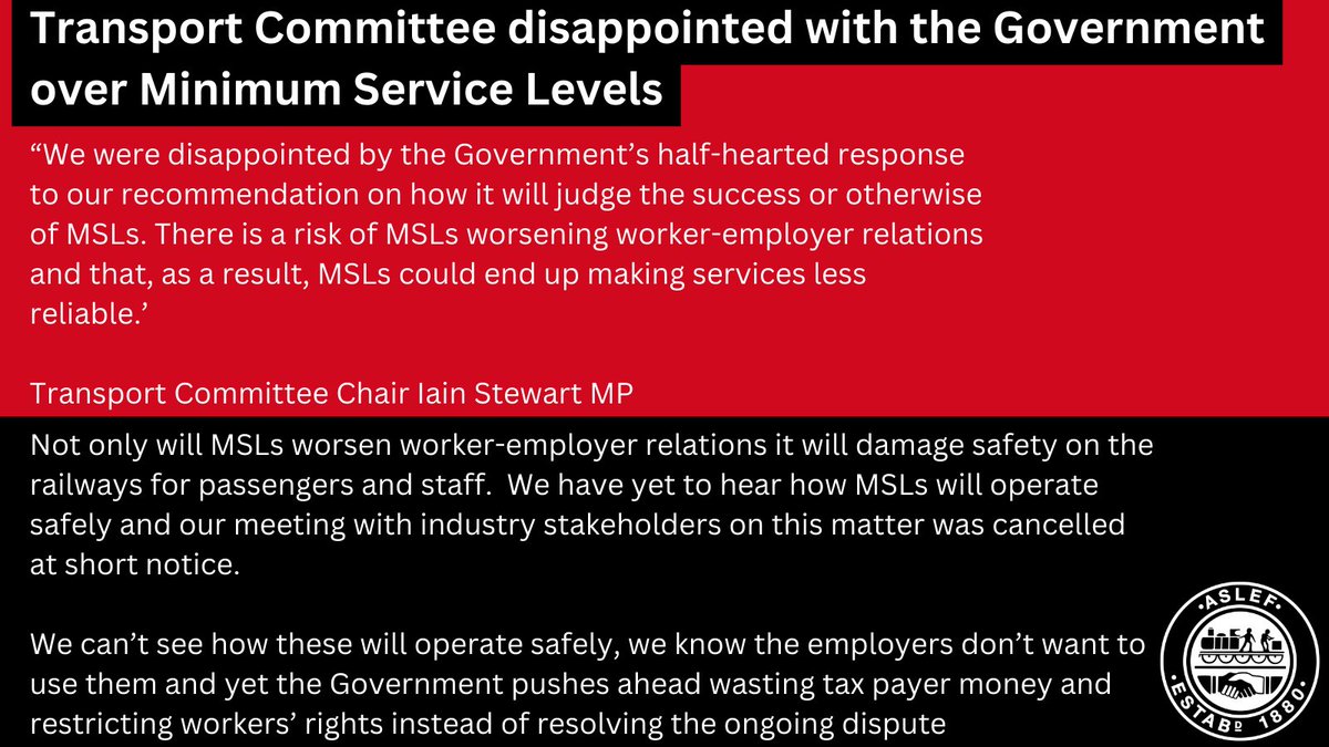 The Government have responded to the Transport Committee's report on minimum service levels for rail, it is half hearted and does not seriously deal with the concerns raised. MSLs won't work, will worsen industrial relations and will not be able to meet the committee's 9 tests