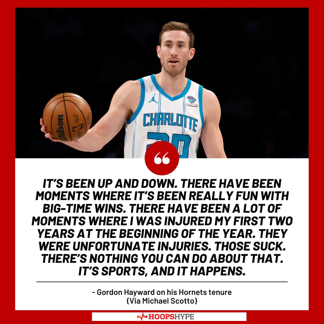 Charlotte Hornets forward Gordon Hayward explains why LaMelo Ball and Brandon Miller have All-NBA upside, how Mark Williams reminds him of Rudy Gobert, and discusses his Hornets tenure and future. 👉🏼 hoopshype.com/lists/gordon-h…