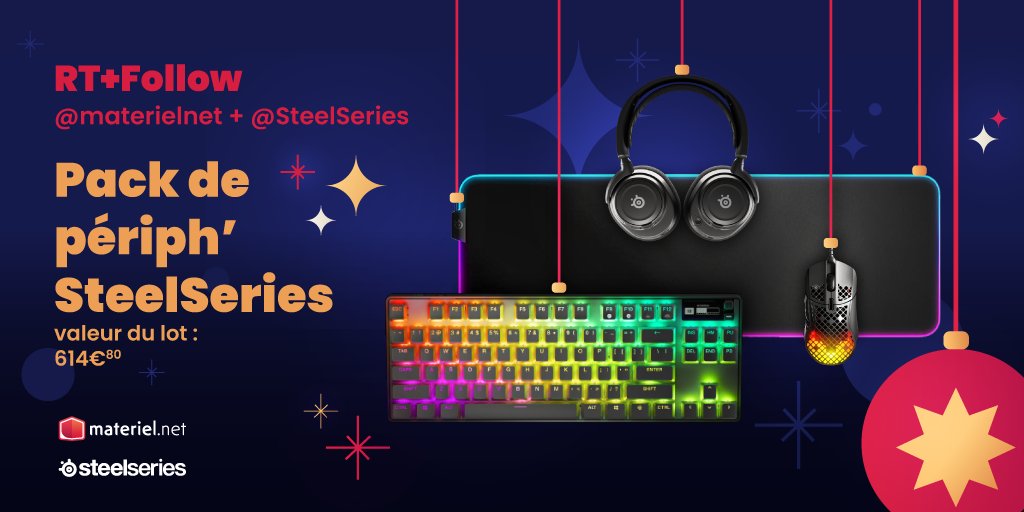 🎁 𝐂𝐎𝐍𝐂𝐎𝐔𝐑𝐒 🎁 🎅 Ho ! Ho ! Ho ! Voici la 2ème hotte du #PèreNoëlMatnet ⤵️ ⌨️ Apex Pro TKL Wireless 2023 🖱️ Aerox 5 🎧 Arctis Nova 7 ◼️ QcK Prism Cloth XXL 🎄 RT + Follow @materielnet & @SteelSeries pour tenter de la gagner 😍 📋 matnet.tech/46BMKaf 🎰 08/12