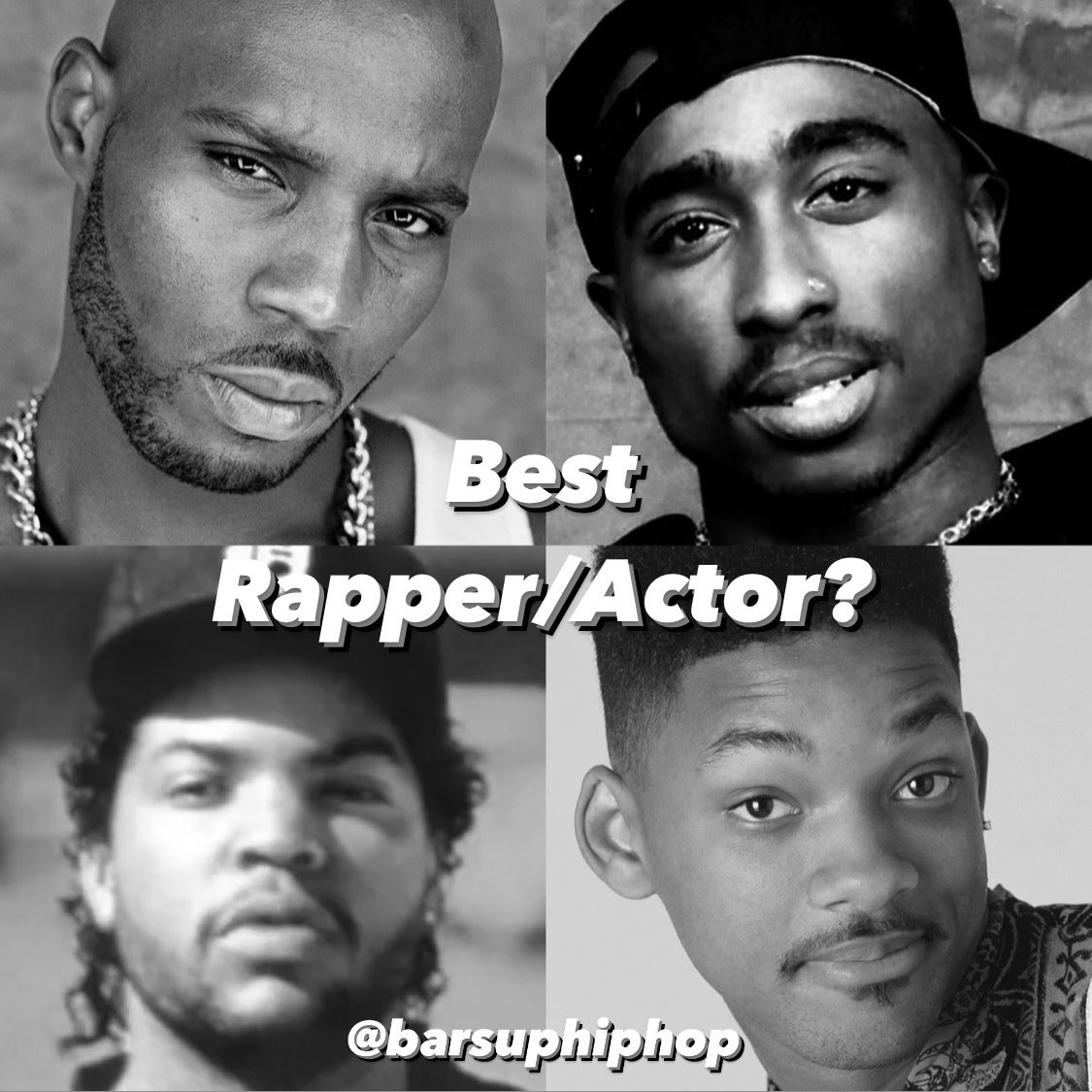 barsuphiphop's tweet photo. Who you got? #dmx #tupac #icecube #willsmith #BARSUP https://t.co/WiLsqIAZbC