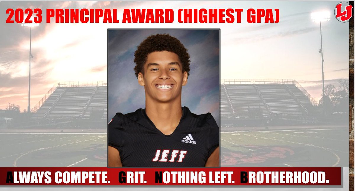 Our 2023 Principal Award Winner: Angelo Hausmanis 

Gelo not only performed at a high level on the field, but in the classroom as well. He has the highest GPA on <a href="/LJBronchoFB/">Lafayette Jeff Football</a> and is a 3-sport athlete.

#AGNB #WTW