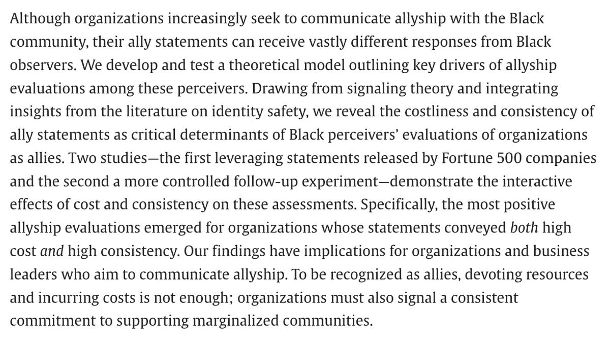 JamesTCarter3's tweet photo. 🚨Excited to share new work led by the amazing Rebecca Ponce de Leon and co-authored with @AshleighRosette published in OBHDP. We explore what factors shape Black American's perceptions of organizational allyship and the critical implications that follow.
https://t.co/OcyywUrP3l https://t.co/6mbUNCmBPM
