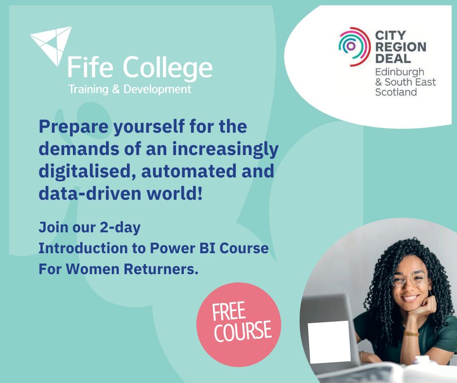 Increase your knowledge and confidence with a FREE 2-day Introduction to Power BI Course for Women Returners living or working in the Edinburgh Cities Region.

👋 Sign up today for this course taking place in January at Carnegie Conference Centre.

🔗 bit.ly/3RtjfmK