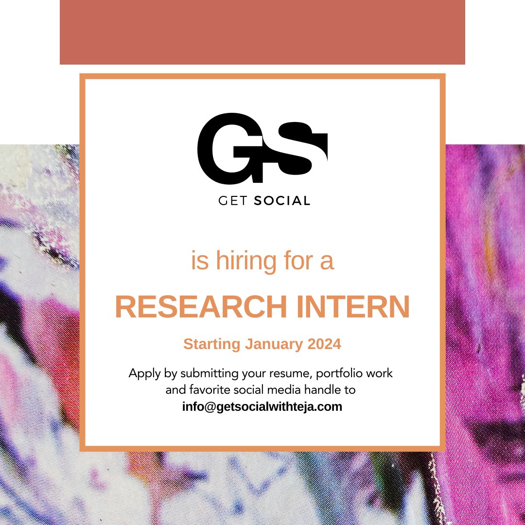 getsocialwt's tweet photo. It's intern timeeee! We're looking for two individuals to join us for an exciting election year in 2024! 

Reminder: this is a PAID position.

Tag someone in the Bay Area for the content role, and our research intern can work remotely anywhere! #NowHiring #SocialMediaJobs https://t.co/eQcVZfqVgc