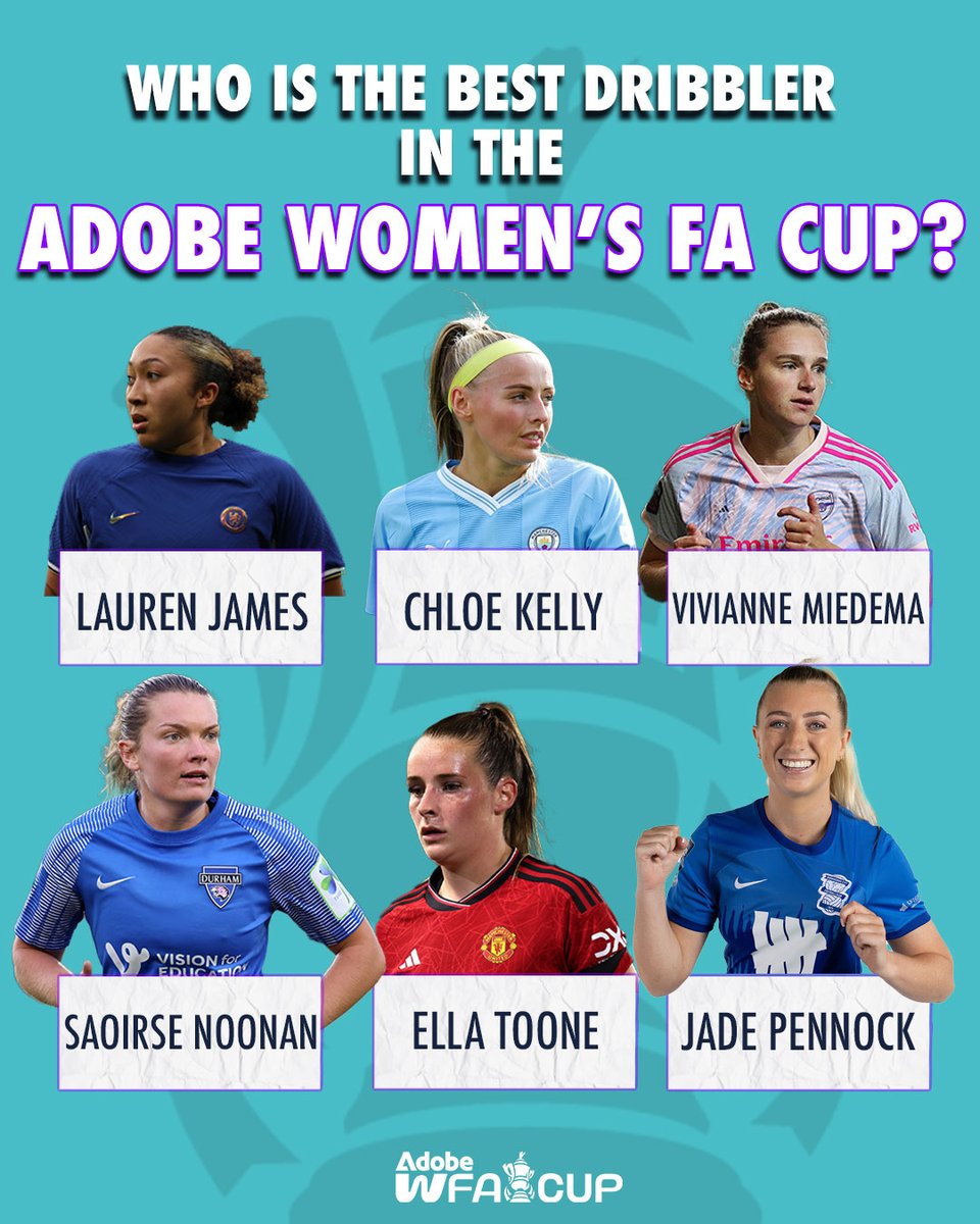 WomensFACup's tweet photo. Who gets your vote for the best dribbler in the #AdobeWomensFACup? 🏆 https://t.co/TeAmzMDoH9