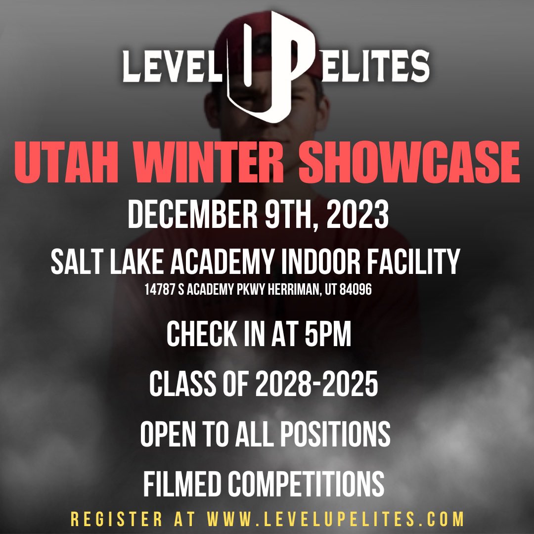 🚨UTAH HS SHOWCASE🚨 REGISTRATION CLOSES TOMORROW It’s time to level up! Kick off the off-season right! Every competition will be filmed! Open to all positions Class of 2025-2028 Location: Salt Lake Academy Indoor facility. Register now @ levelupelites.com