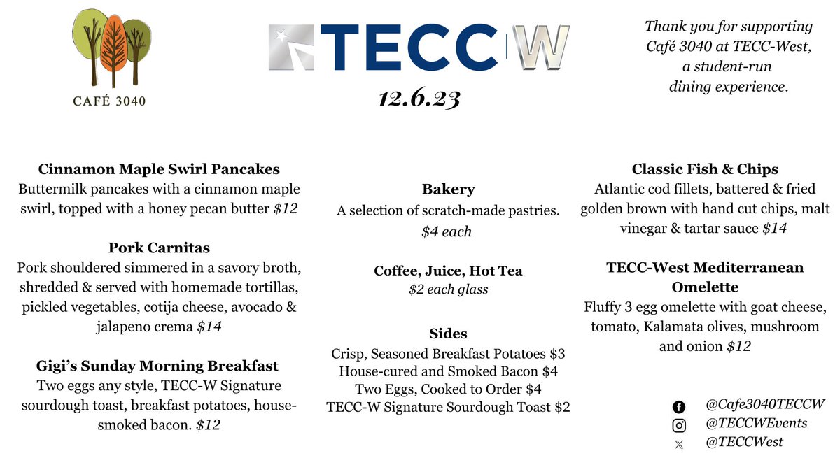 A peek at Wednesday's brunch menu! See you at 9:15! @TECCwest @teccwevents @lewisvilleisd @lisdcte @DarronDerosa @HospitalityTX @CulinArtistries @GilbreathJustin @JenSurgeson