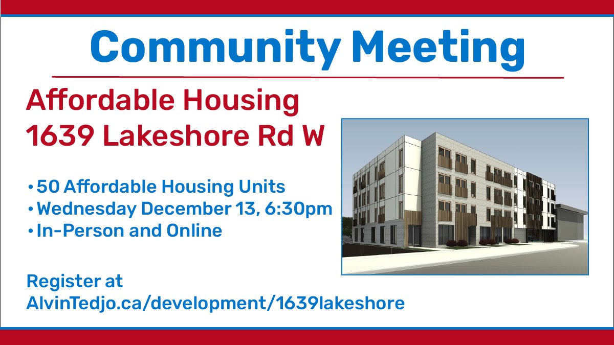AlvinTedjo's tweet photo. More #housing community meetings coming soon!😁
Hear the proposal, share your thoughts, shape the future of our community
👪December 13 at 6:30 - @IndwellCA
🏡December 18 at 6:30 - 900 Lakeshore Rd W
🔗https://t.co/WRM2cZSAnr https://t.co/fzdivmQMQr