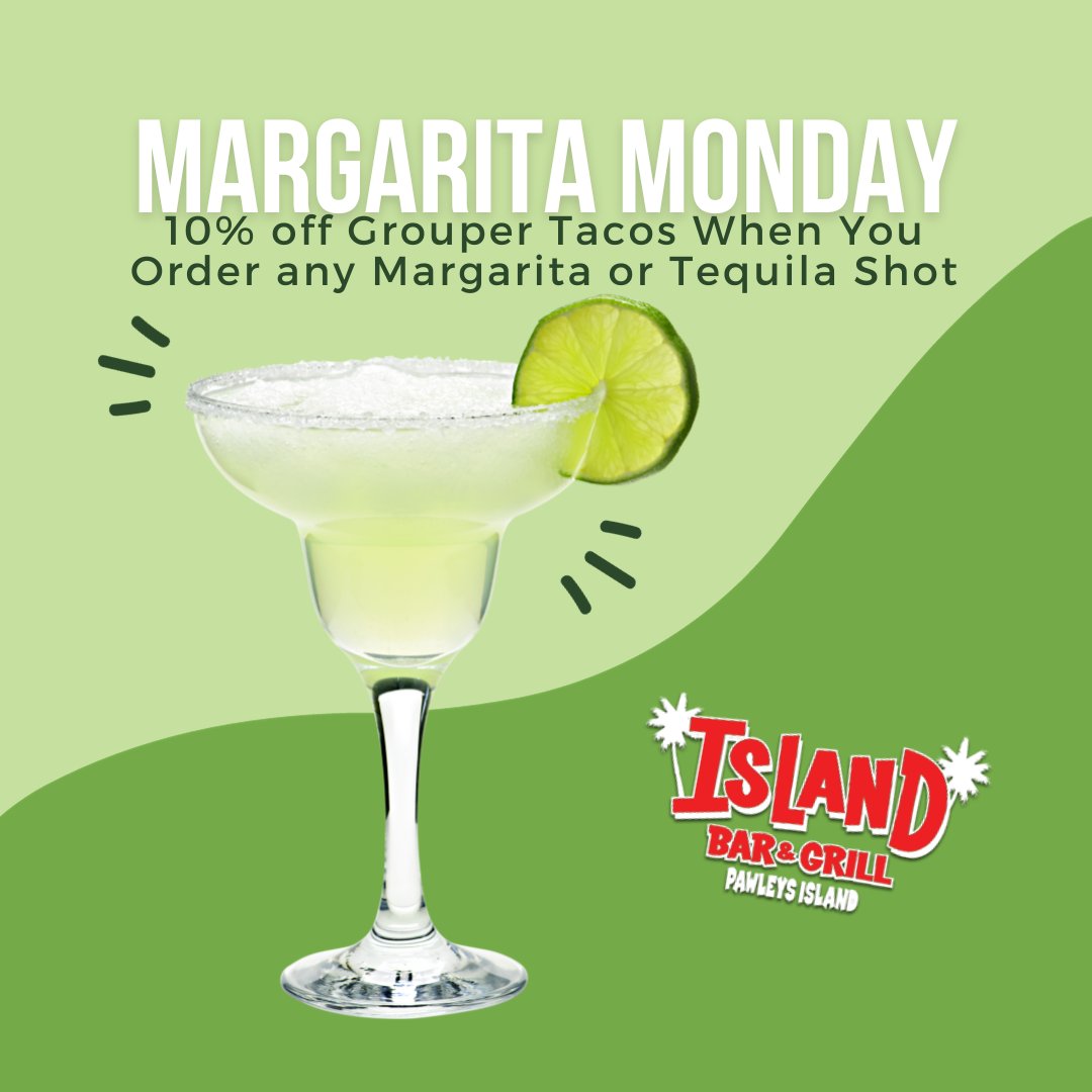 IslandBarPI's tweet photo. 🌮🍹 It's Margarita Monday at IBG!  🌮🍹
.
.
.
 #drinkspecials 
#cocktailtime 
#IBG 
#MargaritaMonday 
#happyhour https://t.co/PltRVTzYGA