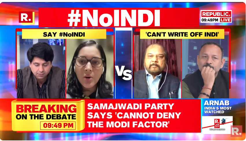 republic's tweet photo. #NoINDI | During the seat-sharing process, Congress won't give any single seat to any of its allies. They have got an arrogance that they can wipe off regional parties and they are the only force capable of fighting BJP: Shubhrasta (@Shubhrastha), Political analyst
Tune in to watch The Debate and fire in your views using the hashtag - https://t.co/b5gJTQyyr0
#INDIA #INDIAlliance #RahulGandhi #AssemblyElections2023 #Congress #Mamata #NitishKumar #Arnab #ArnabGoswami