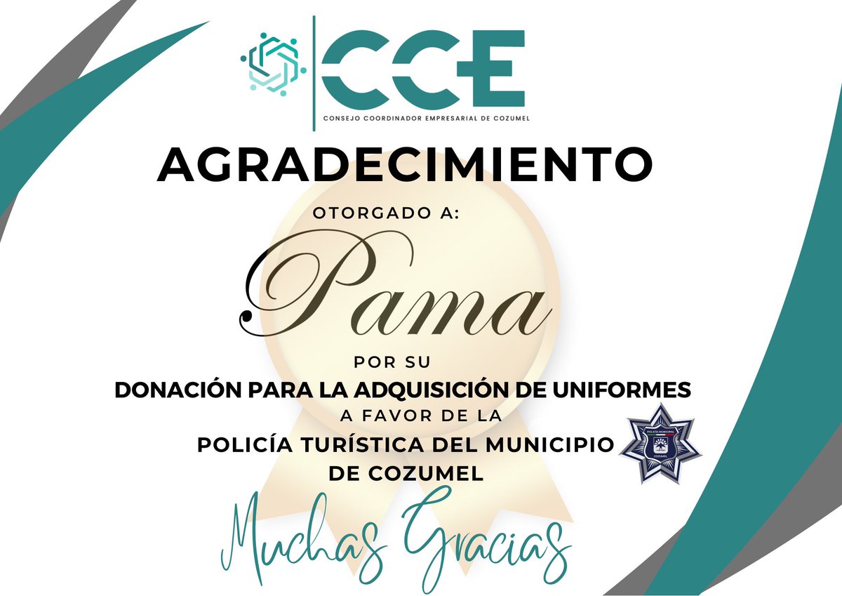 Otorgamos un agradecimiento a PAMA Cozumel por su colaboración.🏆

¡MUCHAS GRACIAS! 👏🏻

<a href="/carmenjoaquinmx/">Carmen Joaquín</a> 
#ccecozumel #islacozumelmx
