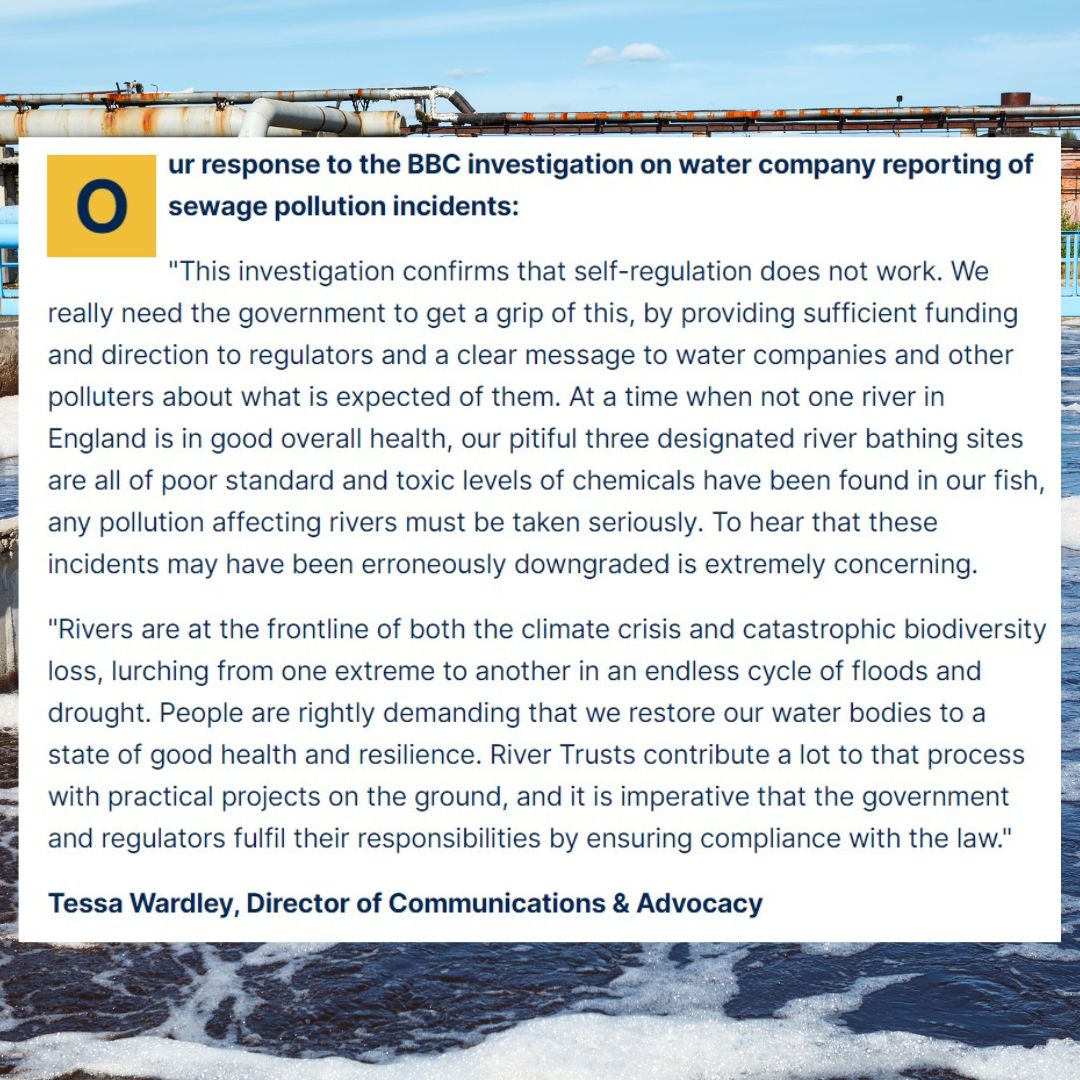 We are deeply concerned by today's @bbcnews article & Panorama episode suggesting water companies can downgrade the severity of pollution events. Read our full response below & on our website. Panorama episode 👉 buff.ly/46NGCvw News article 👉 buff.ly/4a7JaY8