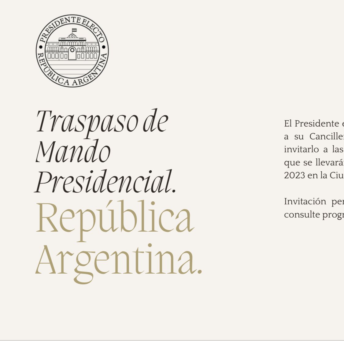 Como venezolano, me honra profundamente recibir la invitación al Traspaso de Mando Presidencial por parte del nuevo gobierno de Argentina. Mi agradecimiento al presidente Javier Milei y a todo su equipo. ¡CONFIRMO ASISTENCIA!
