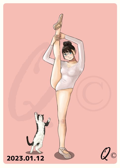 深夜でも睡眠時間削って過去絵修正しちゃうわ～～レオタI字バランス 