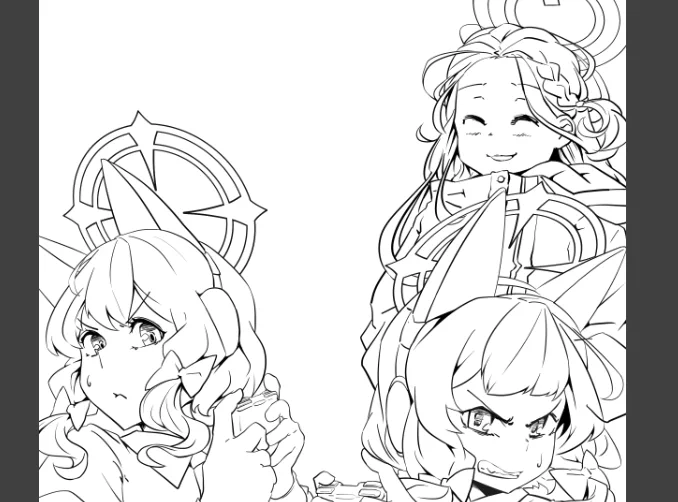 WIP。ブルアカのミドリ、モモイ、ユズ。 