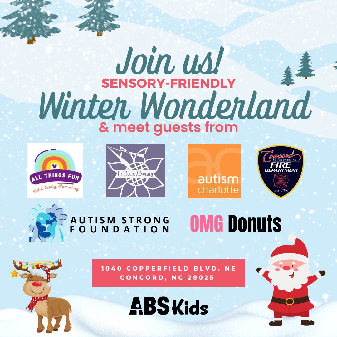 Join us on December 9th in Concord, NC for our #SensoryFriendly Winter Wonderland! We'll have an opportunity to get a picture with Santa and to mingle with special guests from <a href="/concordncfire/">City of Concord Fire Department</a>, <a href="/AutismCharlotte/">Autism Charlotte</a>, and more! 

Visit the link to RSVP: tr.ee/8_2zE13JL1