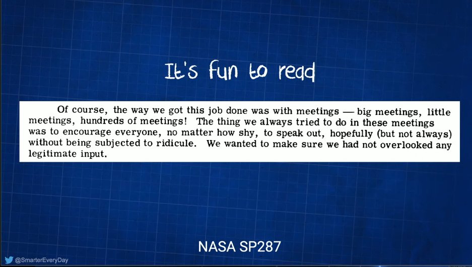 Image from <a href="/NASA/">NASA</a>'s report SP 287 "What made Apollo a Success," courtesy <a href="/smartereveryday/">Smarter Every Day</a>.  <a href="/Atlassian/">Atlassian</a>, this should absolutely be in a Team Playbook somewhere! #AtlassianCreator