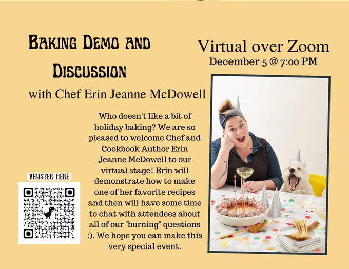 Franklin Library: Virtual Baking Demo & Discussion with Chef Erin Jeanne McDowell - Dec 5 at 7 PM
