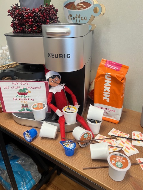 CCPS_FRC's tweet image. FRC staff loves our coffee and so does our elf, Tinsel!