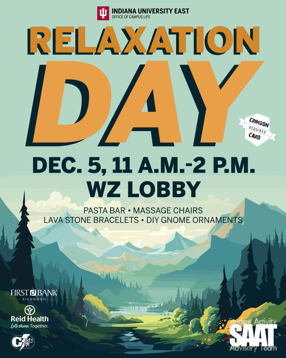Relaxation Day is TOMORROW! Don't miss out on the pasta bar, massage chairs, lava stone bracelets, and DIY ornaments!