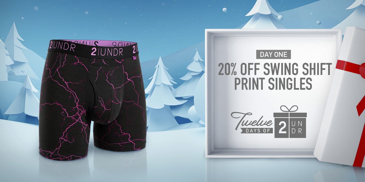 The 12 Days of 2UNDR are back. Unwrap a new holiday deal every day for the next 12 days! ✨ Each offer is for one day only and each expires at midnight! First up — today only, enjoy 20% OFF Swing Shift print singles! SHOP HERE: bit.ly/3Rb0gvN