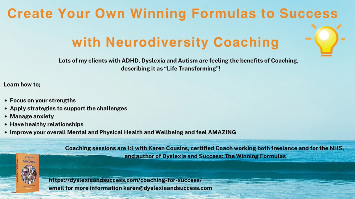 KCDyslexia's tweet photo. Neurodiversity Coaching is transforming peoples lives - strategies to support us at school, work and home. Plus huge benefits for our Mental Health and Wellbeing 💡🤩

#dyslexia #ADHD #Neurodiversity #neurodiversitycoaching #mentalhealth #healthandwellbeing https://t.co/z3ya41onBn