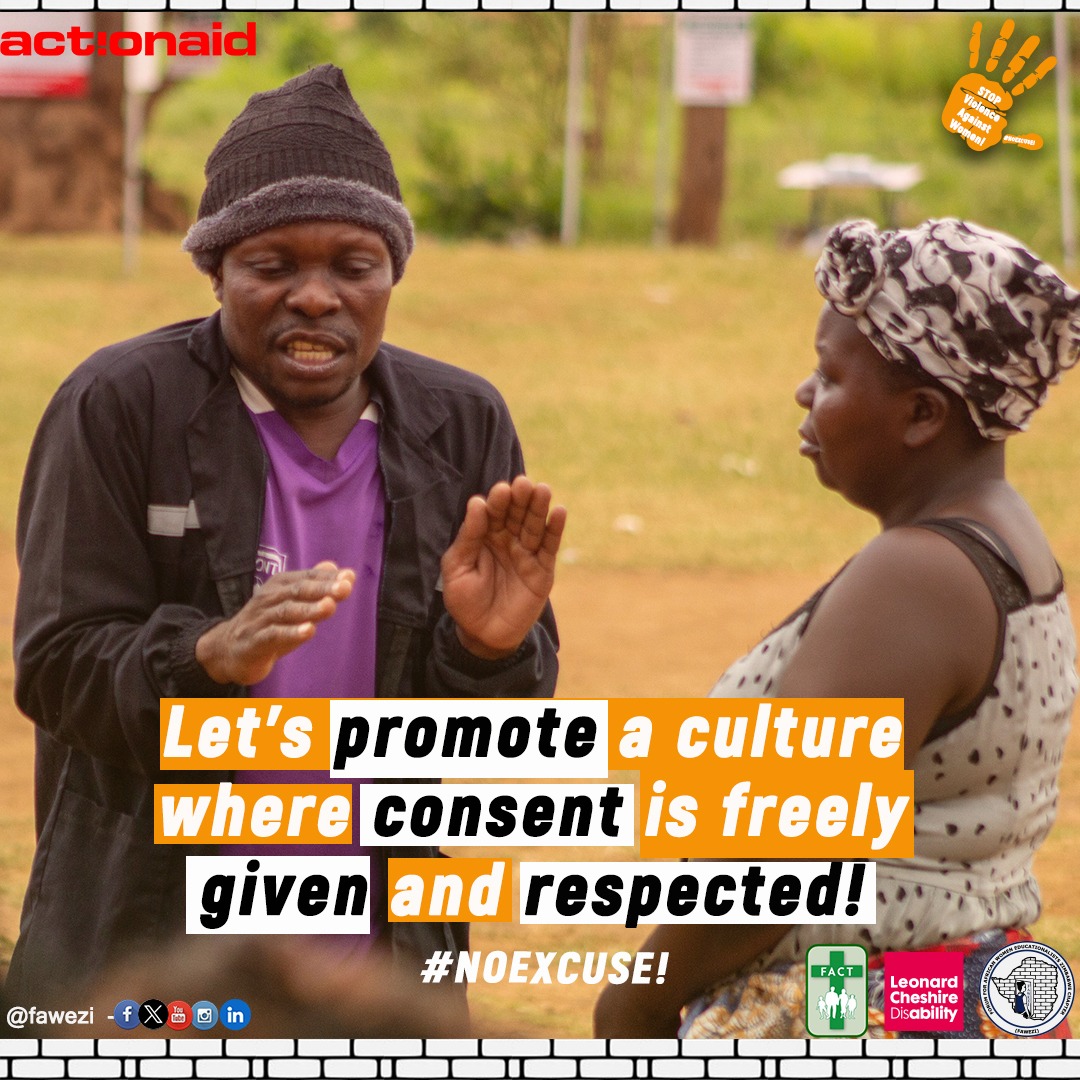 🟠 #GetConsent
➡️ Consent is essential for healthy relationships. 
➡️ Let's promote a culture where consent is freely given and respected. 
#NoExcuse #FAWEZI23 #16DaysOfActivism2023