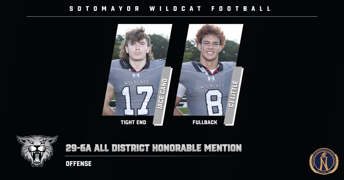 Sotomayor Wildcat Football (@sotocats_fb) on Twitter photo Wildcats Country,
Introducing your 2023 29-6A All District Honorable Mention Selections
<a href="/KeondreyP/">Keondrey Patt</a> 
<a href="/jordandaniel846/">Jordan Daniel</a> 
<a href="/Mikeyinweh7/">Mikey Inweh🇳🇬</a> 
<a href="/nehemiah_lowery/">Nehemiah Lowery Cb</a> 
@babykicker_4
<a href="/cj_little21/">Cj Little</a>  
<a href="/Jace_c17/">Jace Cano</a> Wildcats Country,
Introducing your 2023 29-6A All District Honorable Mention Selections
<a href="/KeondreyP/">Keondrey Patt</a> 
<a href="/jordandaniel846/">Jordan Daniel</a> 
<a href="/Mikeyinweh7/">Mikey Inweh🇳🇬</a> 
<a href="/nehemiah_lowery/">Nehemiah Lowery Cb</a> 
@babykicker_4
<a href="/cj_little21/">Cj Little</a>  
<a href="/Jace_c17/">Jace Cano</a>