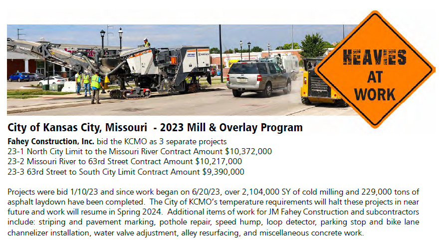 KCHeavies's tweet photo. Heavies at Work! J.M. Fahey Construction is working to make the streets of Kansas City smoother. Awarded the contract for KCMO's street resurfacing program, Fahey Construction has resurfaced over 400 lane mile this year. #makingitbetter #summerofresurfacing https://t.co/mhVLQqB5Us
