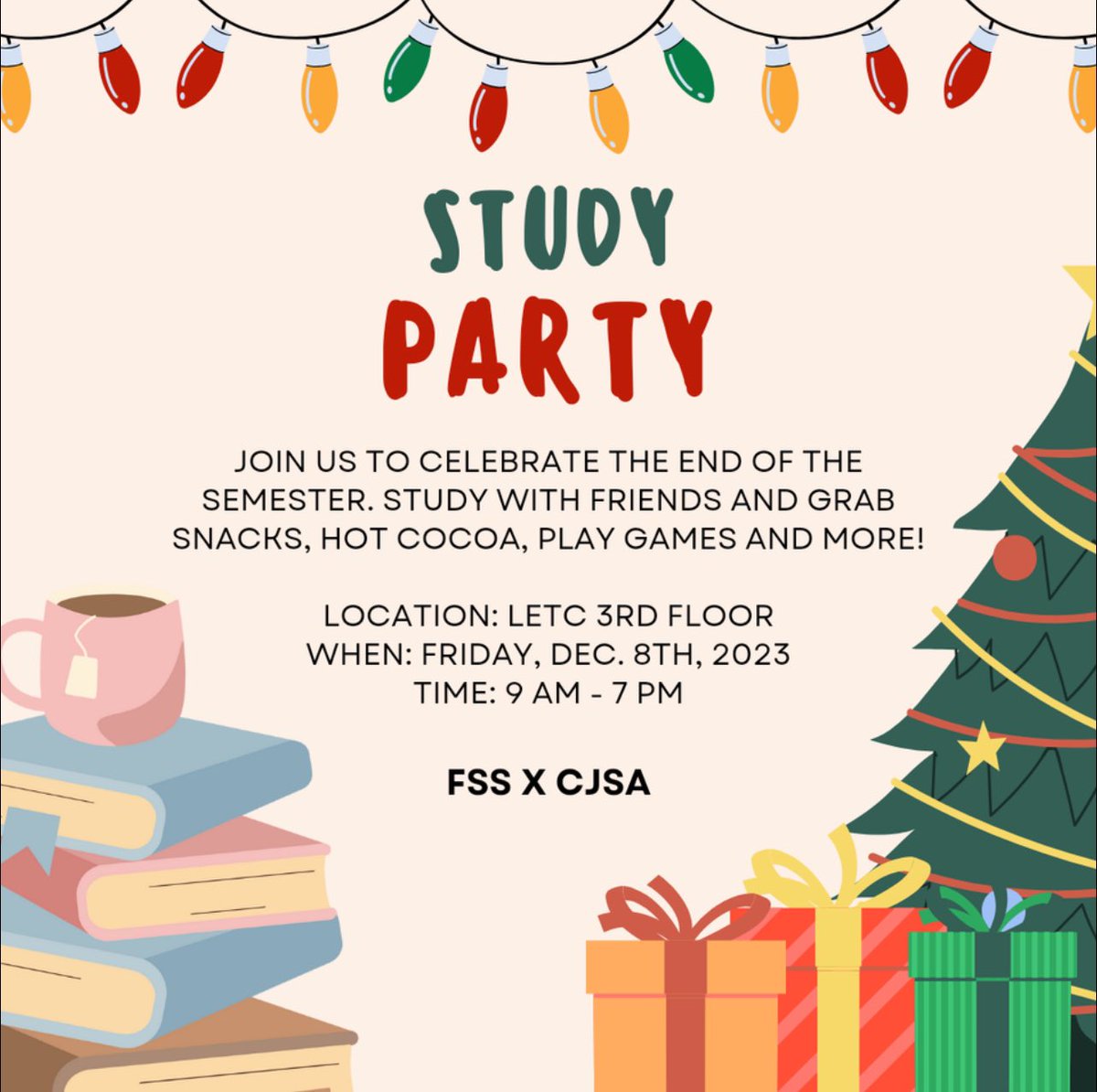 cjsawsu's tweet photo. Good morning, Shockers! 
We hope you had a great weekend and are preparing this week for finals!
We will be partnering with FSS to bring you a fun STUDY DAY! 
Join us on Friday in LETC 3rd floor!🥳🥳 https://t.co/RuqMJZzAl9