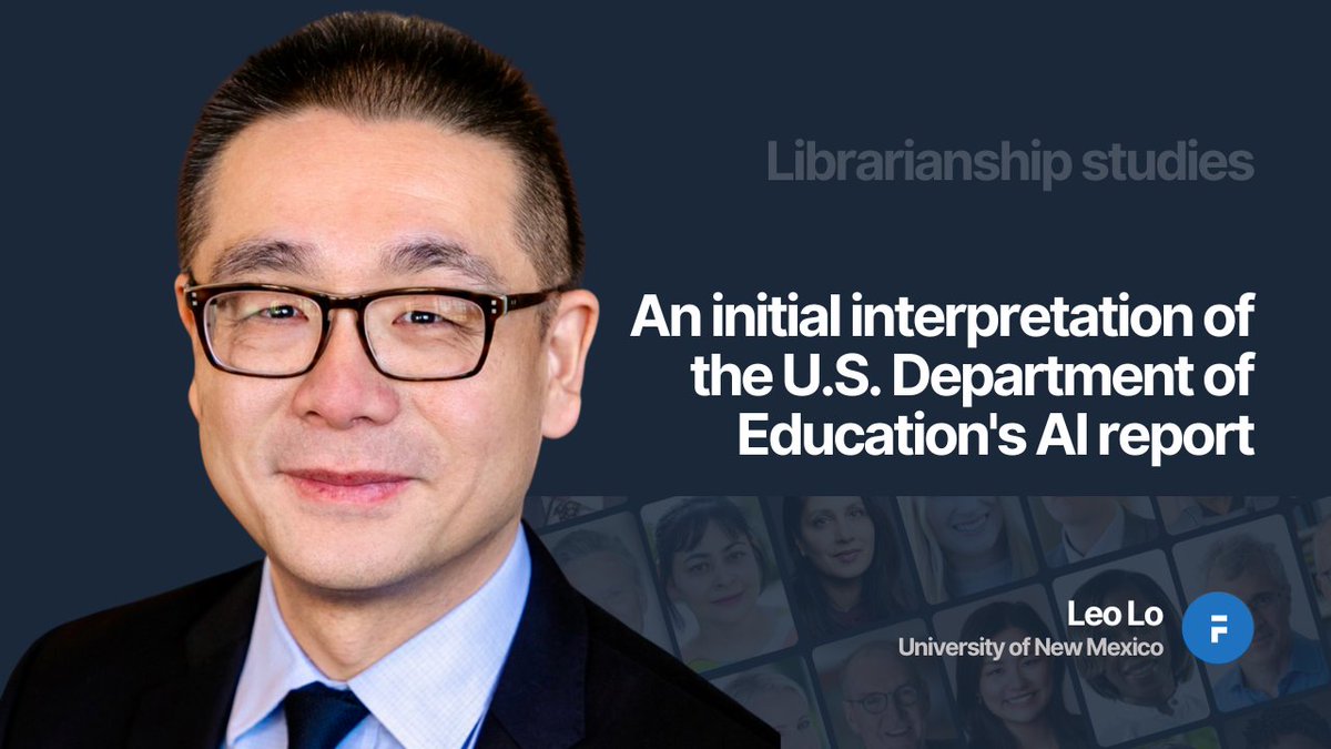 Leo Lo's @leoslo @UNM analysis of the US Department of Education's report on AI and academic libraries highlights AI literacy, educator involvement, and preparing for AI-related issues. Full Interview: faculti.net/an-initial-int… #AI #education