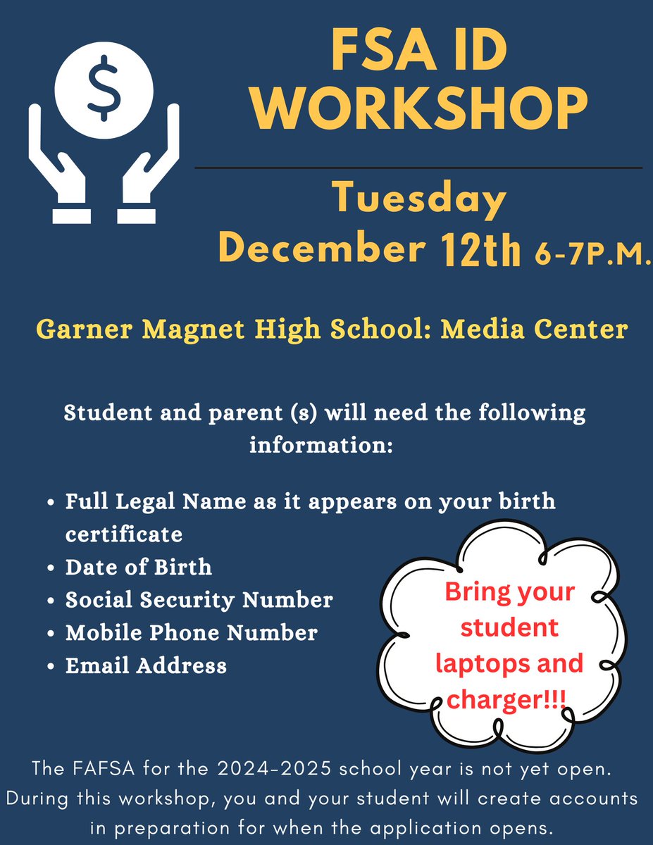 Be extra prepared for when the 2024-2025 school year FAFSA opens! Don't miss out on this opportunity. See our College Advisor or your Counselor for more info.