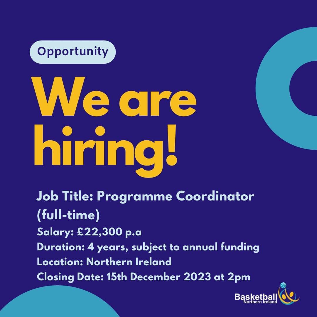 🏀 𝗝𝗼𝗶𝗻 𝗢𝘂𝗿 𝗧𝗲𝗮𝗺! 𝗣𝗿𝗼𝗴𝗿𝗮𝗺𝗺𝗲 𝗖𝗼𝗼𝗿𝗱𝗶𝗻𝗮𝘁𝗼𝗿 𝗣𝗼𝘀𝗶𝘁𝗶𝗼𝗻 𝗮𝘁 𝗕𝗮𝘀𝗸𝗲𝘁𝗯𝗮𝗹𝗹 𝗡𝗜 🌟

BNI is seeking a dynamic person to lead our growth &amp; development initiatives in NI

Apply now ⬇️ : 

basketballni.com/about/careers-…

Deadline 2pm 15th Dec 2023🏀📆