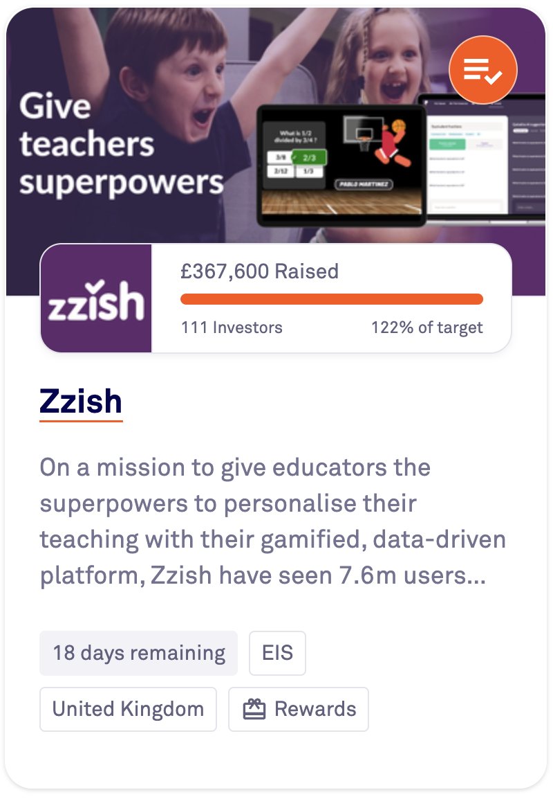 We smashed our target on day 1 and are now overfunding! Join more than 100 other angel investors and help transform teaching!  crowdcube.com/companies/zzis…