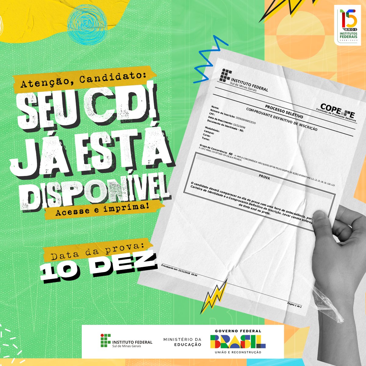 ifsuldeminas's tweet photo. Candidato! 🚨

Seu Comprovante Definitivo de Inscrição já está disponível! Nele, você encontrará todas as informações referentes à sua prova, como data, horário, campus de realização e sala. 📝

*O porte do CDI no dia da prova é OBRIGATÓRIO. ✅

Acesse: https://t.co/uWNb4e7Naq https://t.co/slWsaEfHg6
