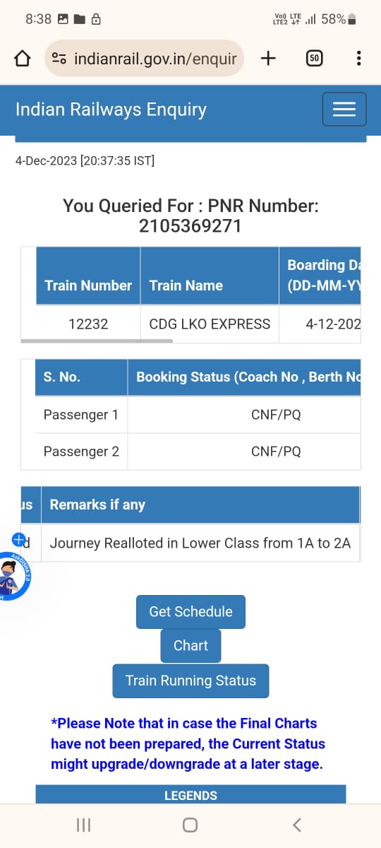 Ashishpranay's tweet photo. My uncle  with child travelling on CDG-LKO express train no. 12232 PNR No. 2105369271  CDG to LKO  resv done in first AC downgrade to AC2 we have lot of luggage and planned so .mob7905172493. It is horrible  exp.  with Indian Railway @indianrailway__ @RailwaySeva @RailMinIndia https://t.co/jISsgtVKka