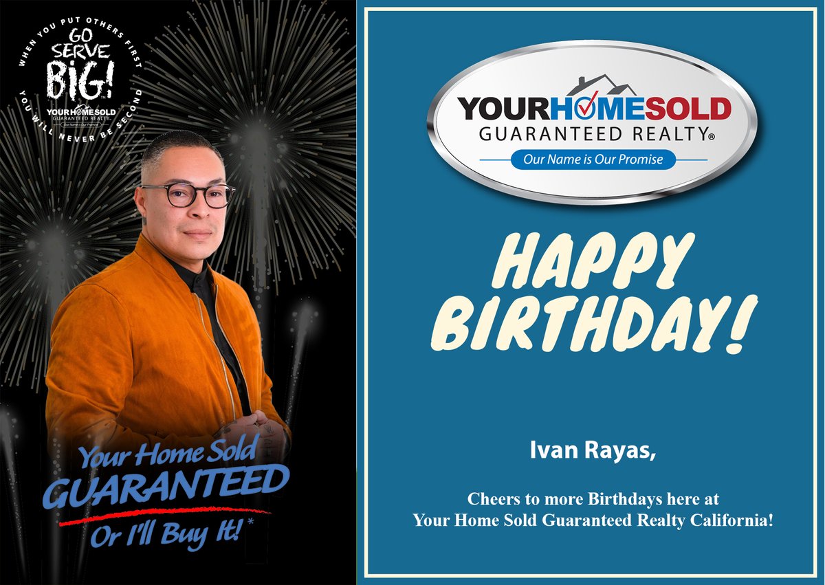Happy Birthday Ivan Rayas!

Cheers to more Birthdays here at Your Home Sold Guaranteed Realty California!

#Freedom
#Certainty
#IncomeIncrease
#GoServeBig
#SecondMileService
#ElevatingtheLivesofRealEstateProfessionals
#TopAgent
#EliteAgent
#MillionDollarAgent
#RudyLiraKusuma